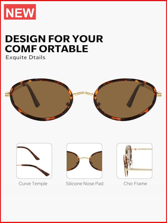 Retro Oval Sunglasses for Women 90s Small Gold Frame Lightweight Cute Chic main image 6